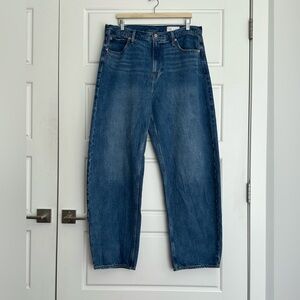 GAP High Rise Barrel Jeans, size 33/16 Tall, medium indigo